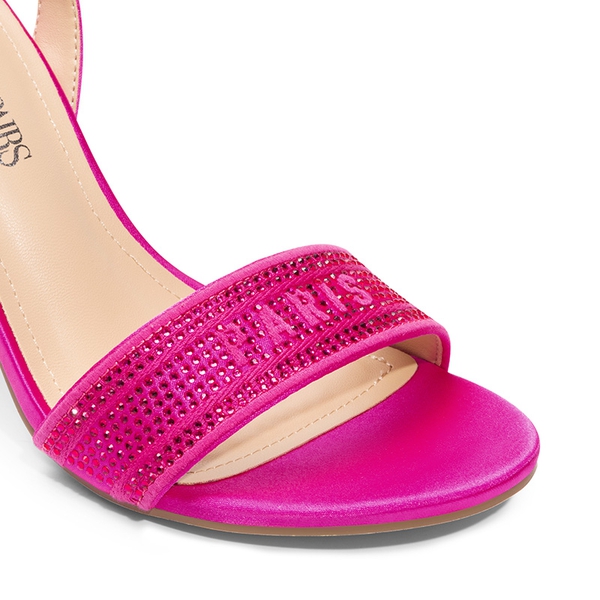 Ankle Strap Stiletto Heel Sandals - HOT PINK-RHINESTONE - 7